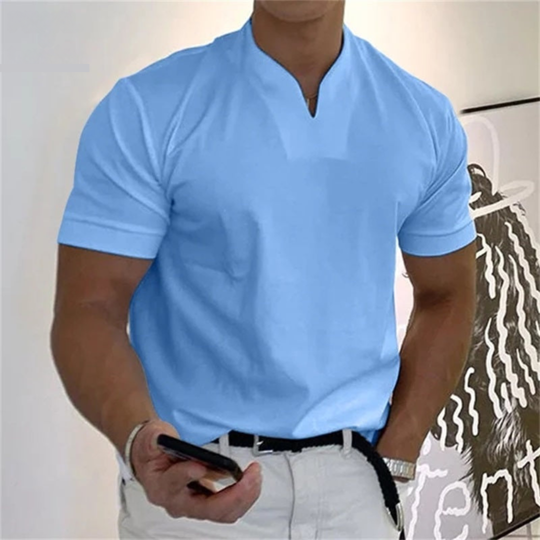 Maglietta Elegante Uomo | Collo alla Coreana & Taglio Slim Moderno