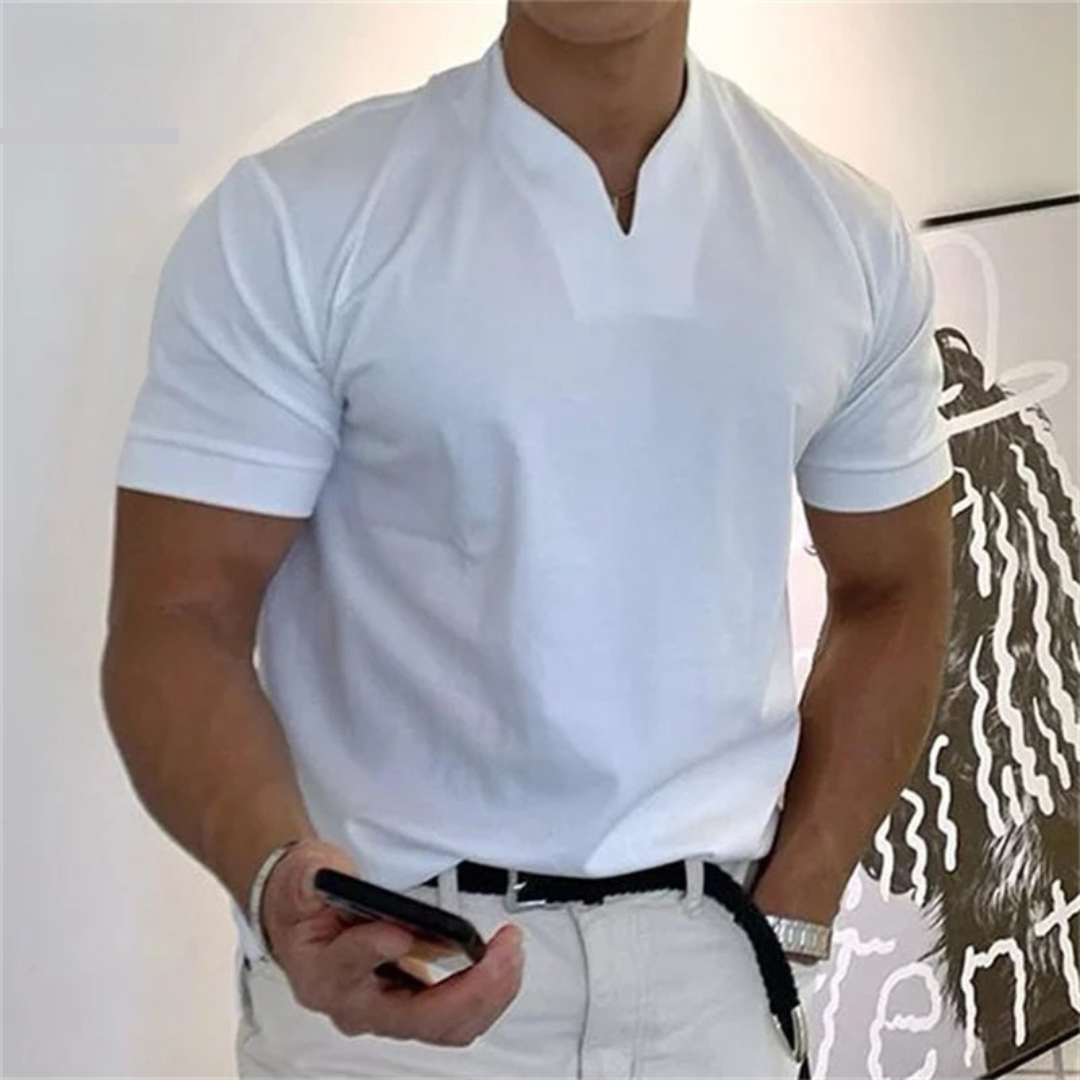 Maglietta Elegante Uomo | Collo alla Coreana & Taglio Slim Moderno