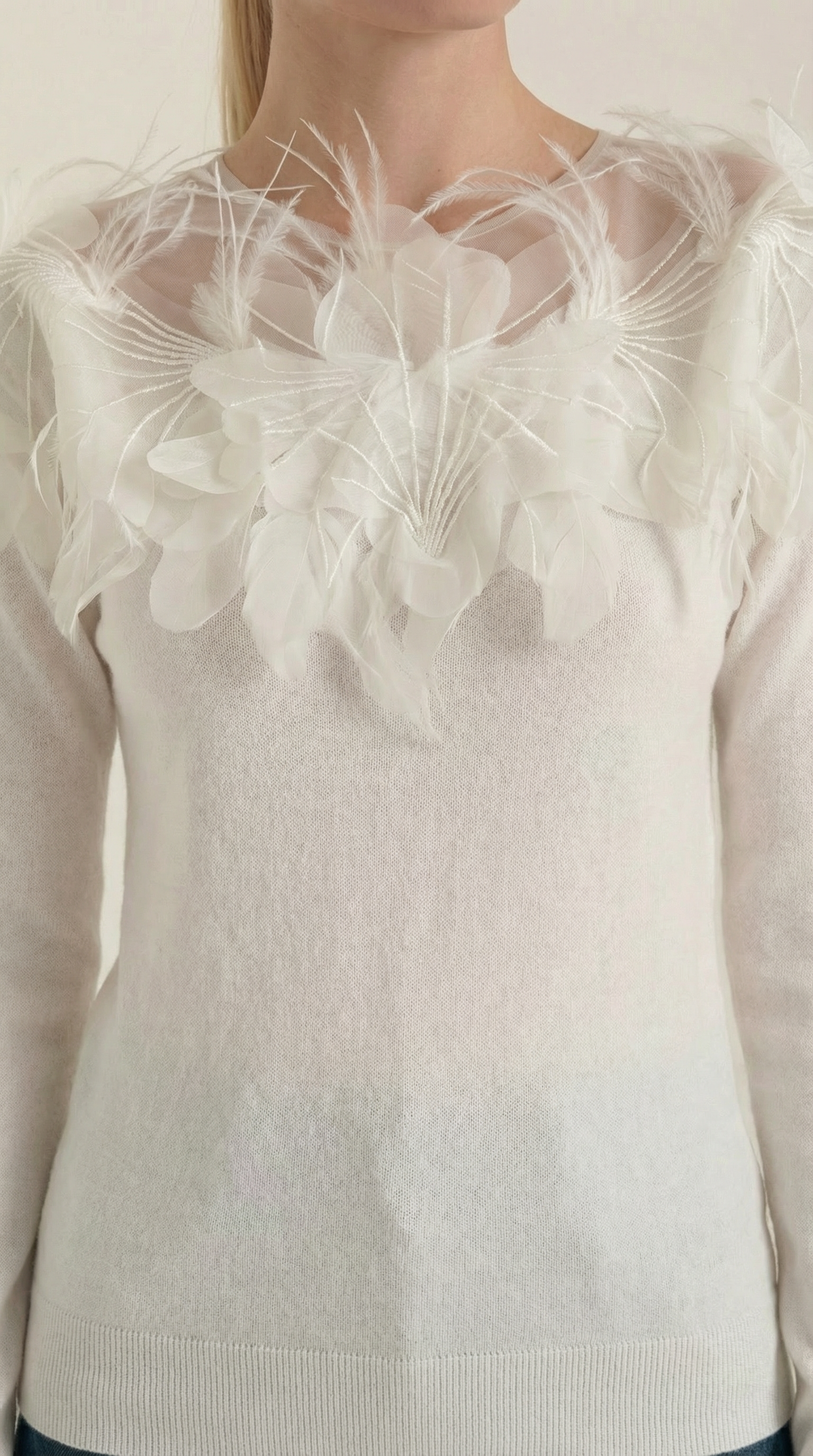 Maglione Donna | Girocollo con Dettaglio Piume