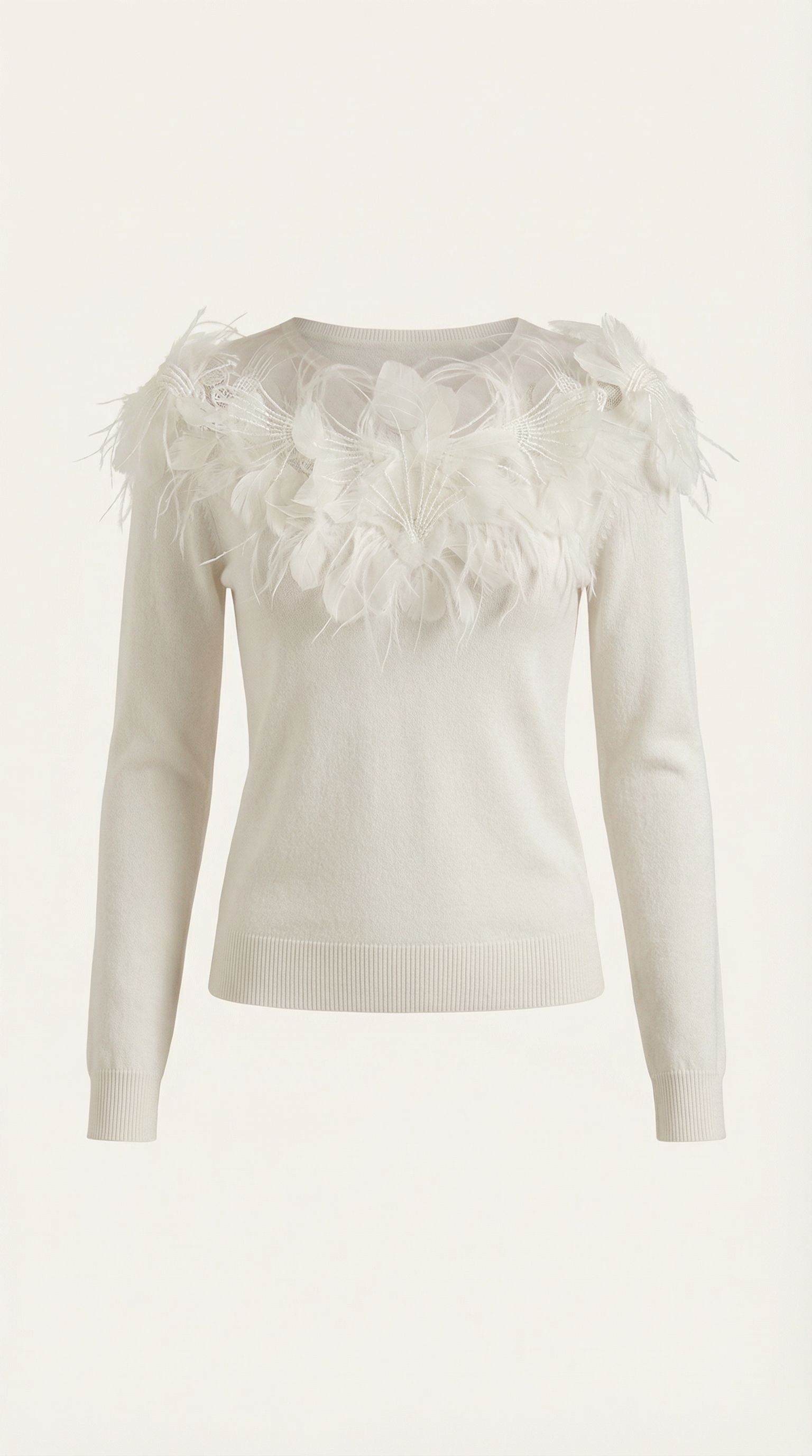Maglione Donna | Girocollo con Dettaglio Piume