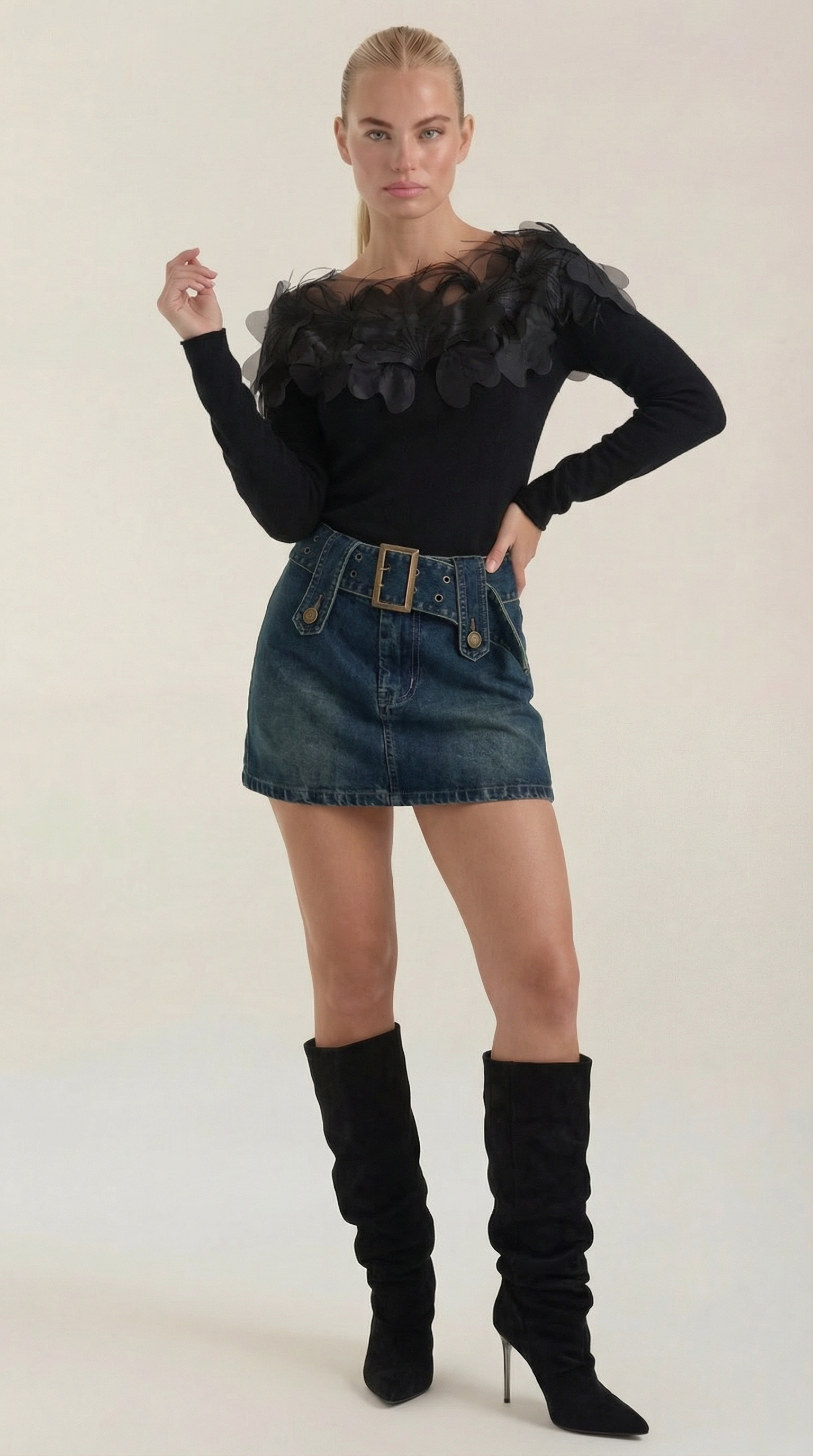 Maglione Donna | Girocollo con Dettaglio Piume