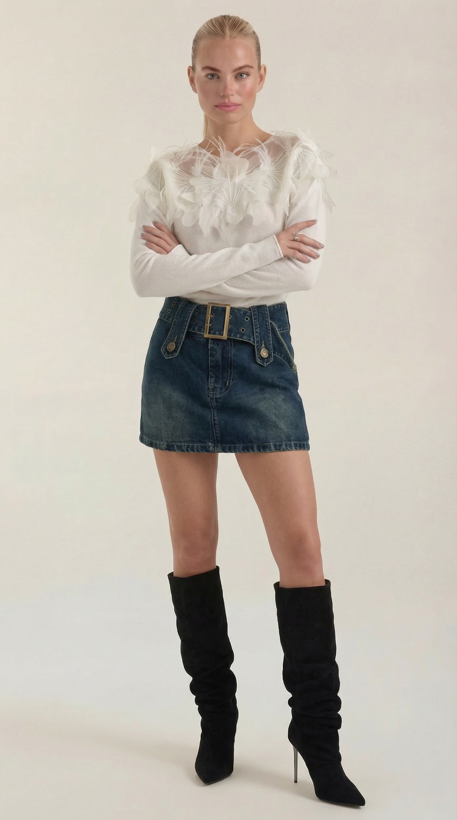 Maglione Donna | Girocollo con Dettaglio Piume