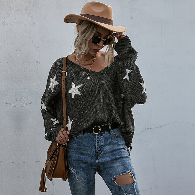 Maglione Donna | Motivo a Stelle con Dettagli a Nappine