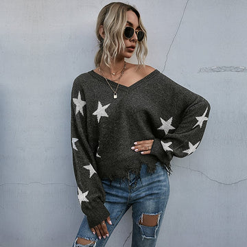 Maglione Donna | Motivo a Stelle con Dettagli a Nappine