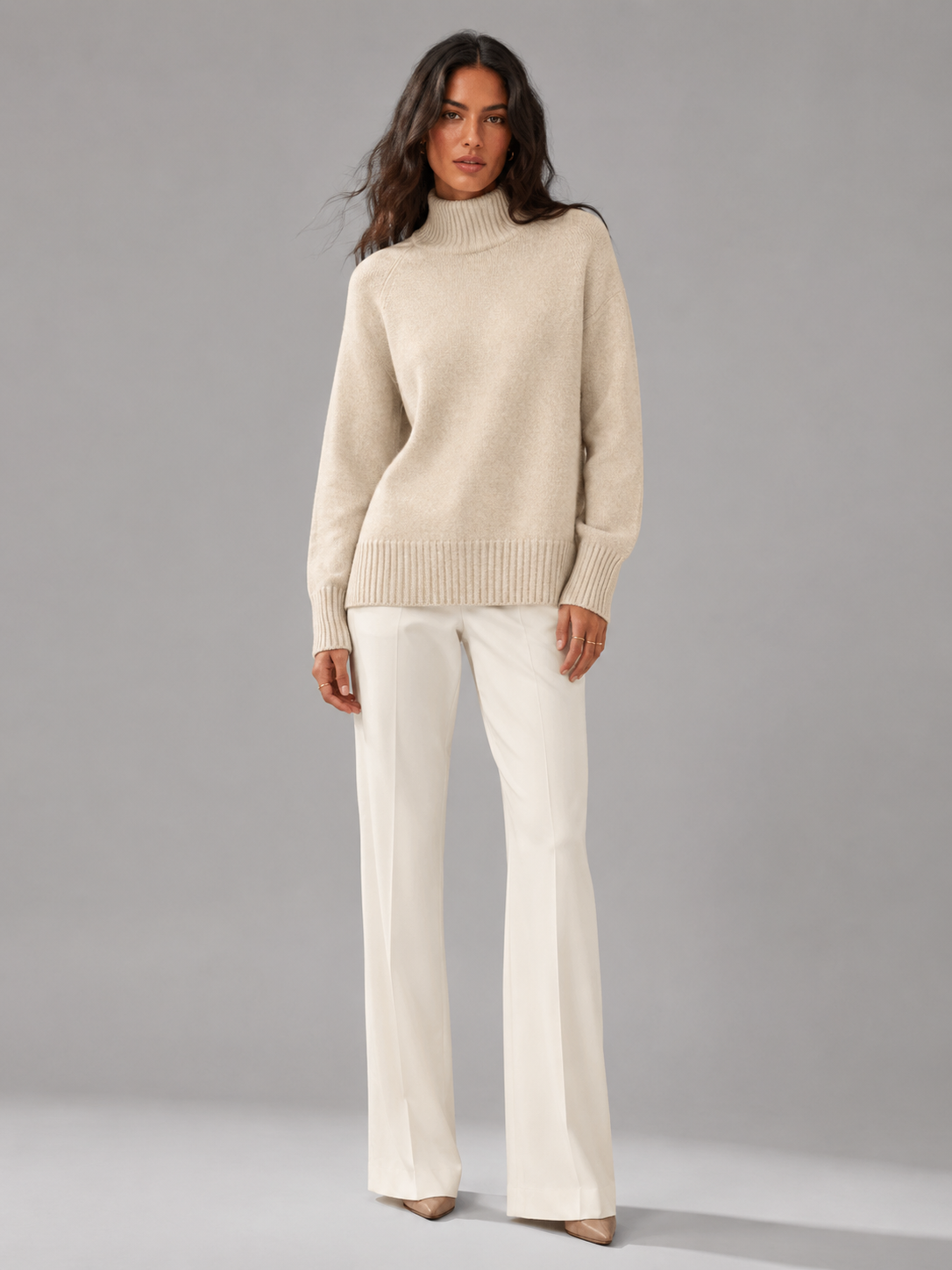 Maglione Donna Oversize Collo Alto in Maglia Voluminosa 0