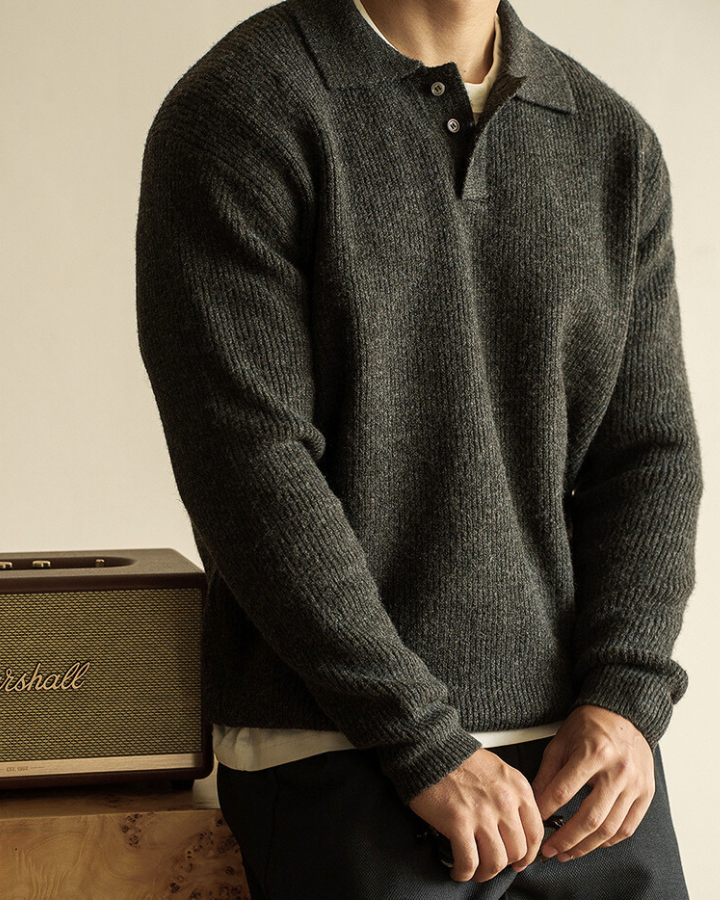 Maglione Polo Uomo in Maglia Leggera Maniche Lunghe 0