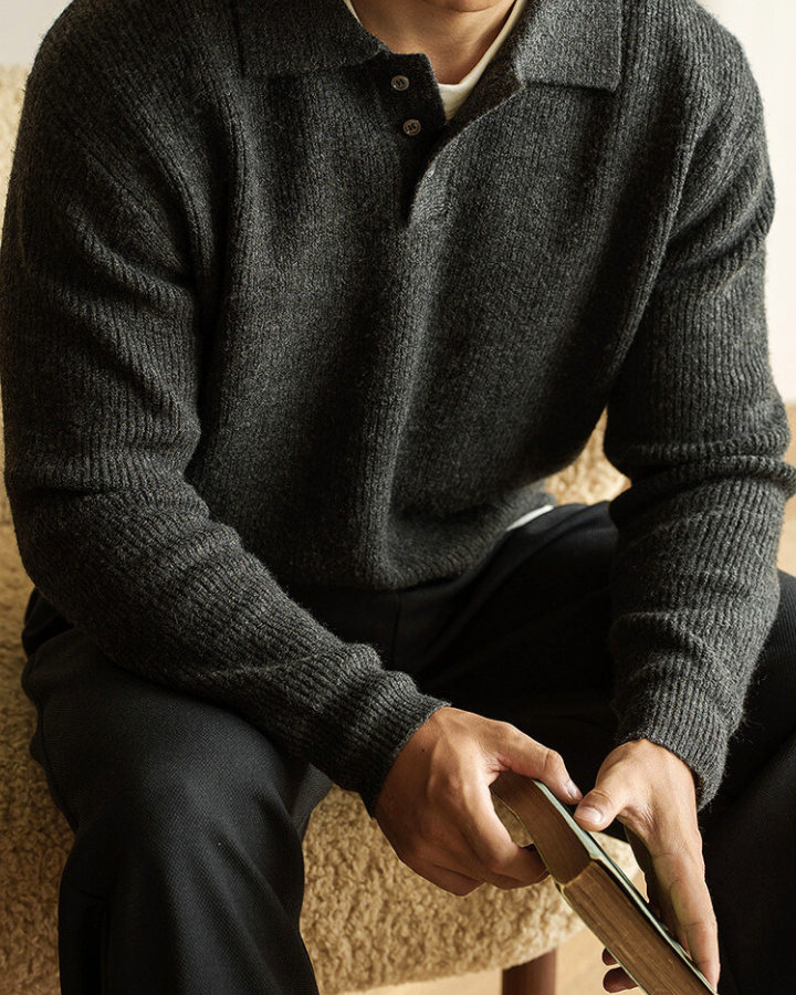 Maglione Polo Uomo in Maglia Leggera Maniche Lunghe 1