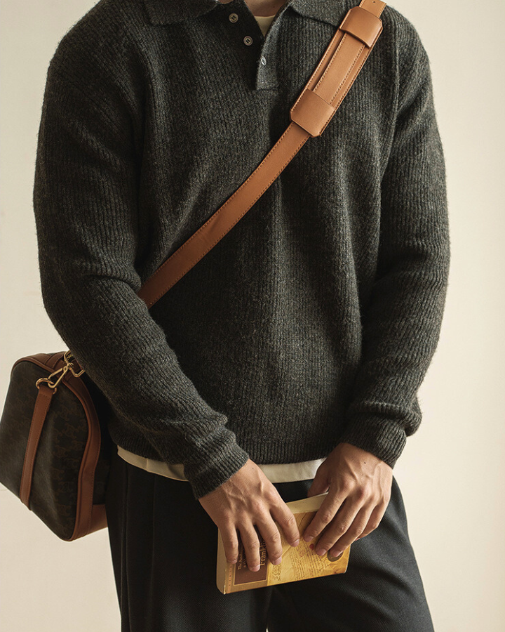 Maglione Polo Uomo in Maglia Leggera Maniche Lunghe 2