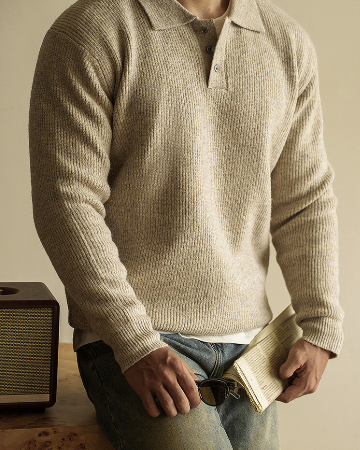 Maglione Polo Uomo in Maglia Maniche Lunghe Elegante 1