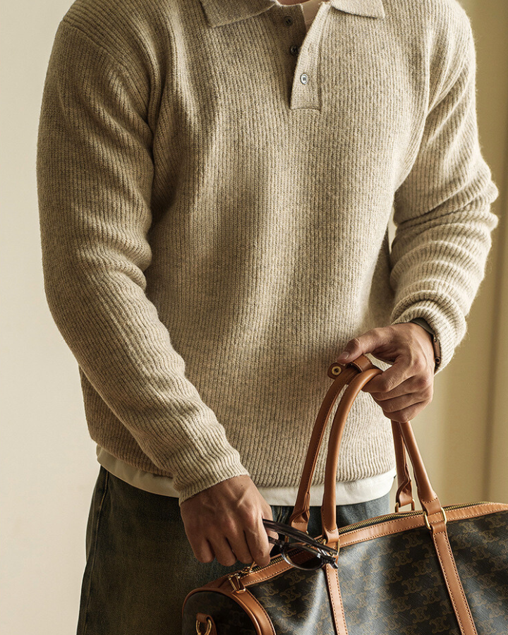 Maglione Polo Uomo in Maglia Maniche Lunghe Elegante 3