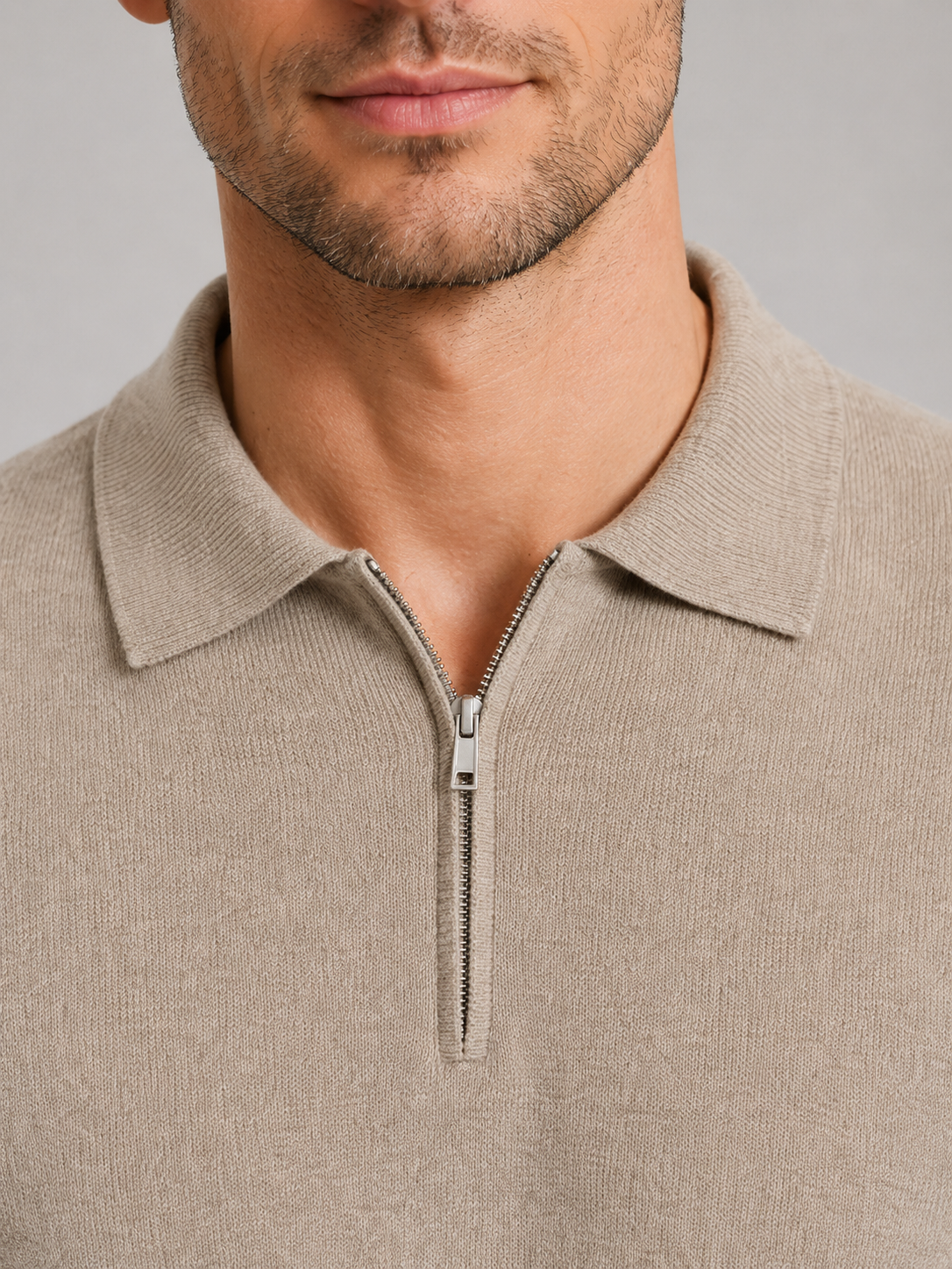 Maglione Uomo Collo Polo Mezza Zip in Maglia Fine 2