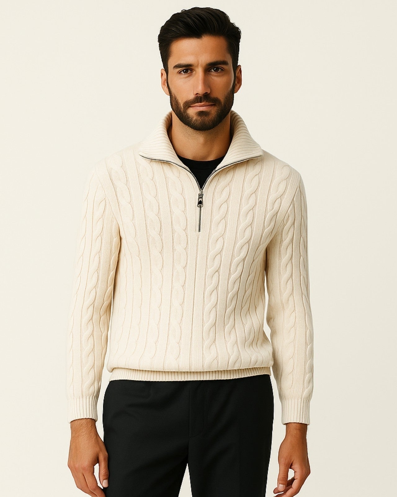 Maglione Uomo Lavorato con Zip in Cotone Pettinato Resistente 1