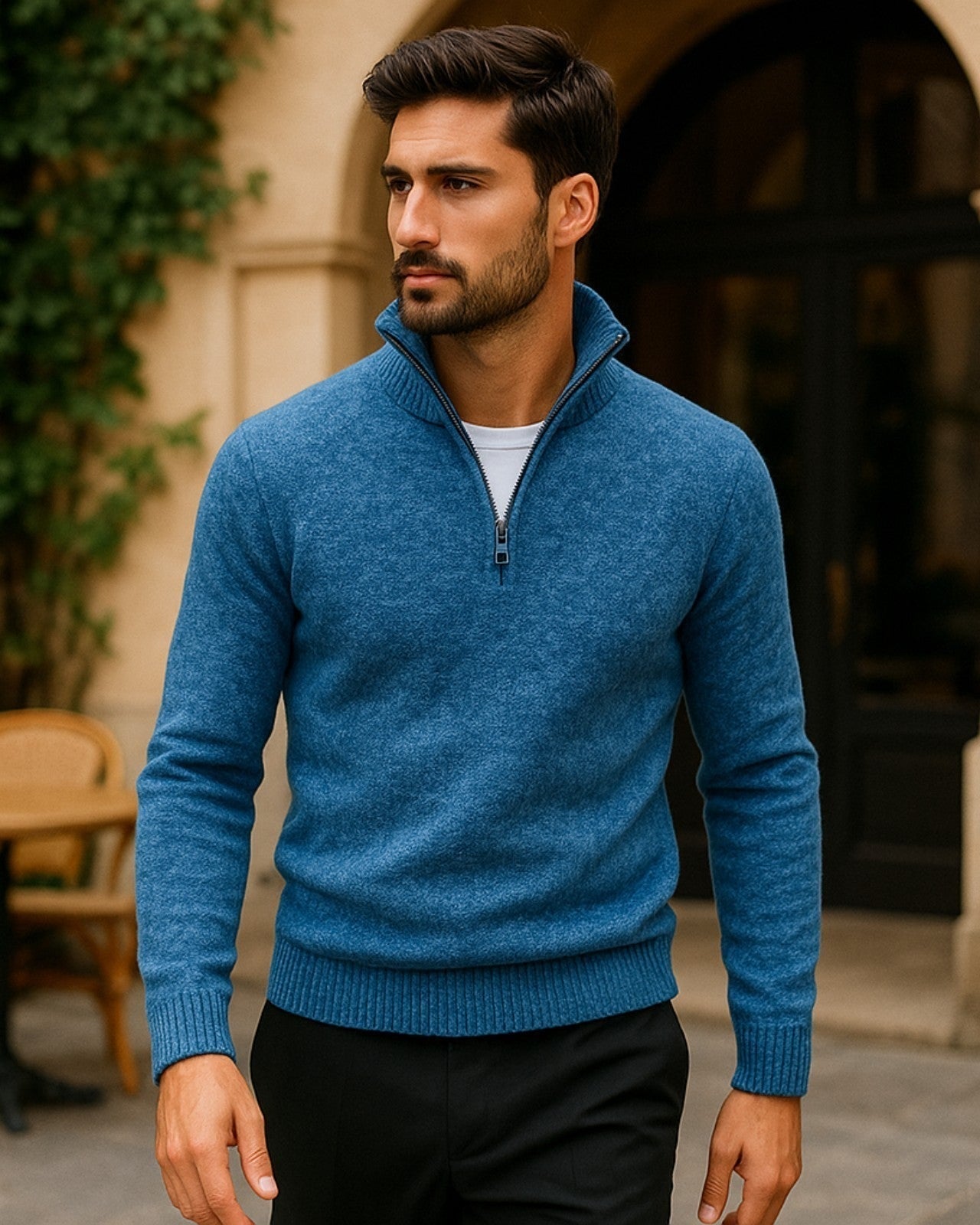 Maglione Uomo Testurizzato con Zip a Metà Texture Raffinata 5