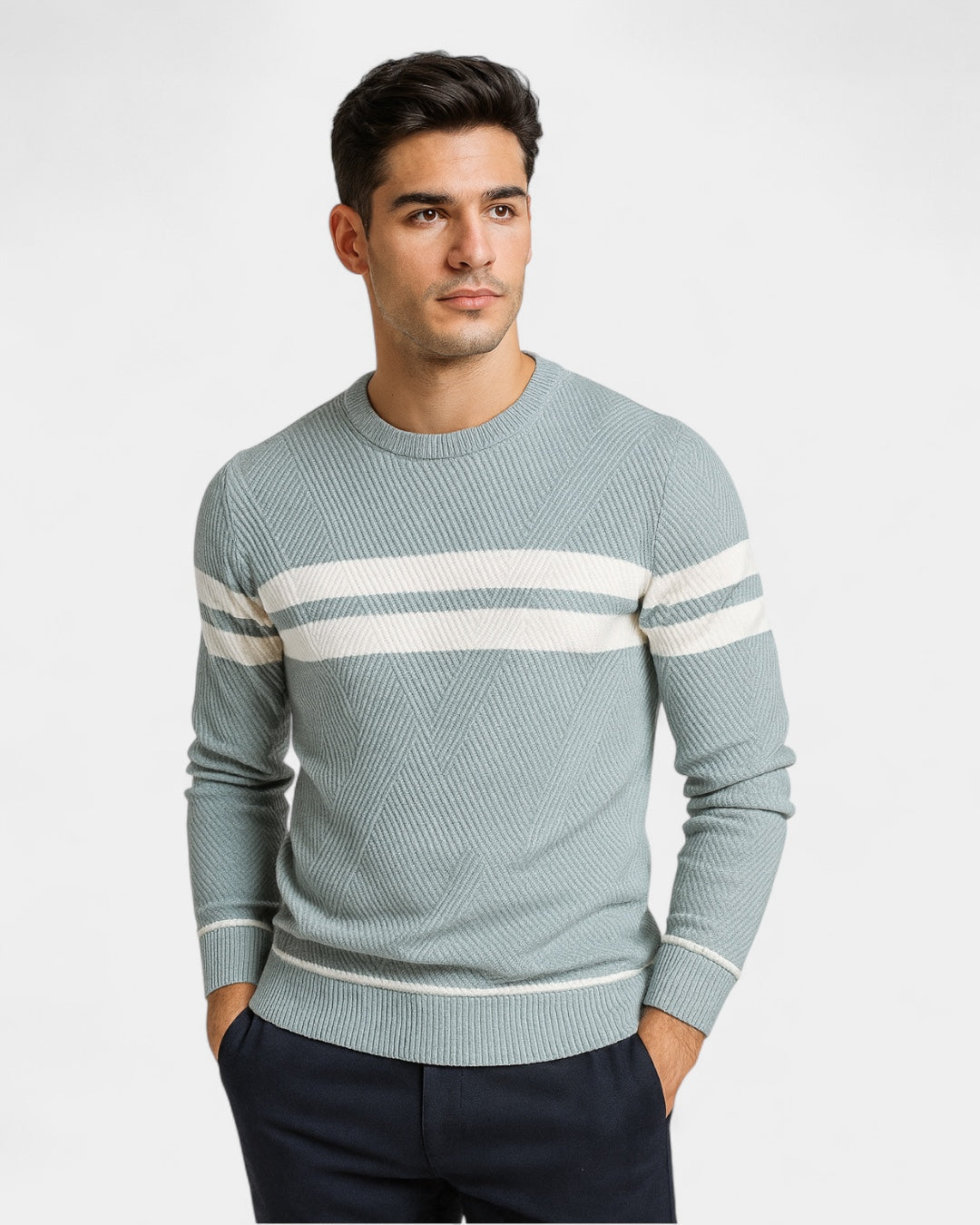 Maglione Uomo a Righe Girocollo Misto Viscosa Cotone Leggero 0