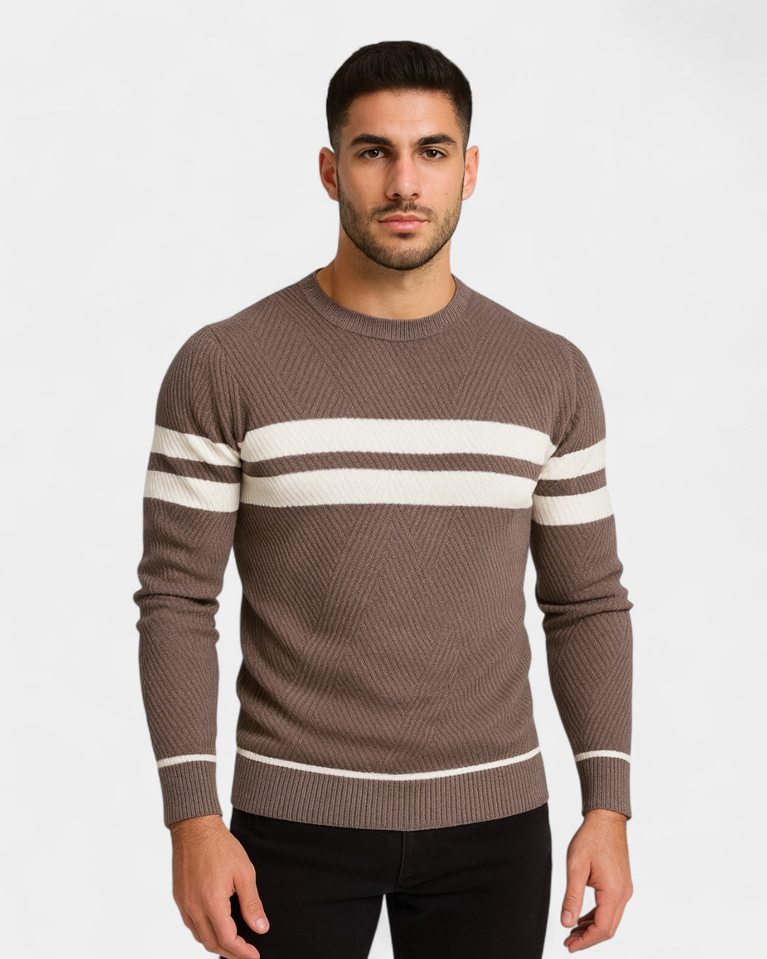 Maglione Uomo a Righe Girocollo Misto Viscosa Cotone Leggero 10
