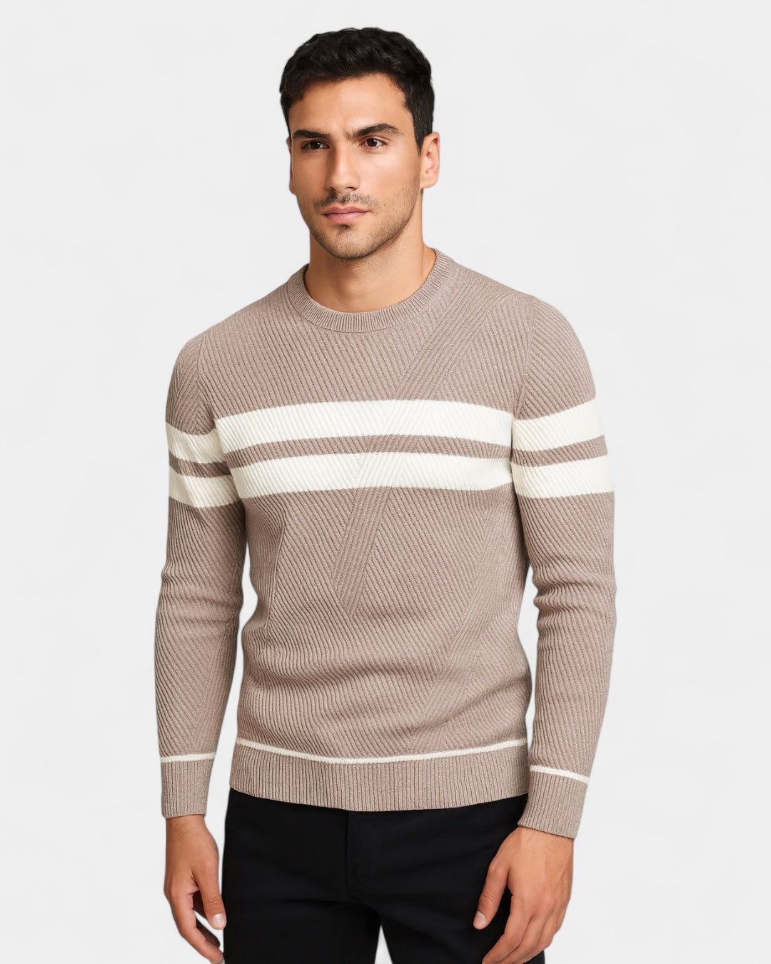 Maglione Uomo a Righe Girocollo Misto Viscosa Cotone Leggero 11
