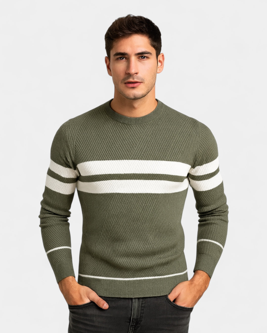 Maglione Uomo a Righe Girocollo Misto Viscosa Cotone Leggero 12