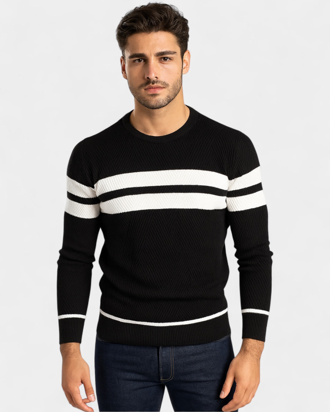 Maglione Uomo a Righe Girocollo Misto Viscosa Cotone Leggero 6