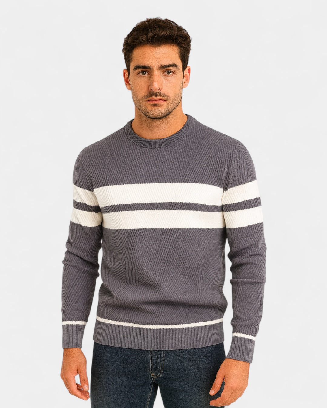 Maglione Uomo a Righe Girocollo Misto Viscosa Cotone Leggero 9