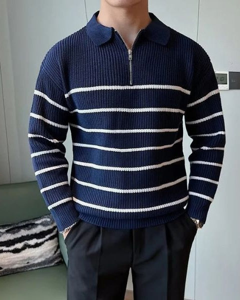 Maglione Uomo a Righe con Mezza Zip Casual Intramontabile 0