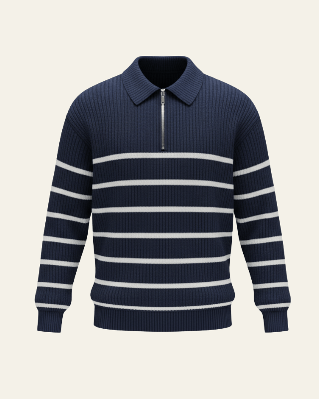 Maglione Uomo a Righe con Mezza Zip Casual Intramontabile 1