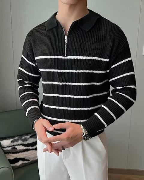 Maglione Uomo a Righe con Mezza Zip Casual Intramontabile 2