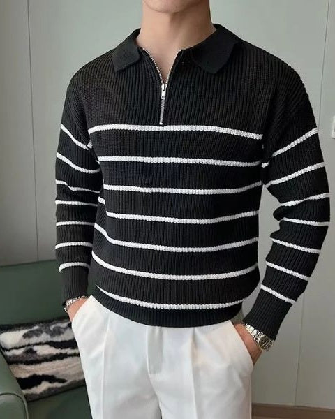 Maglione Uomo a Righe con Mezza Zip Casual Intramontabile 3