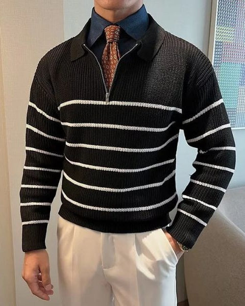 Maglione Uomo a Righe con Mezza Zip Casual Intramontabile 4