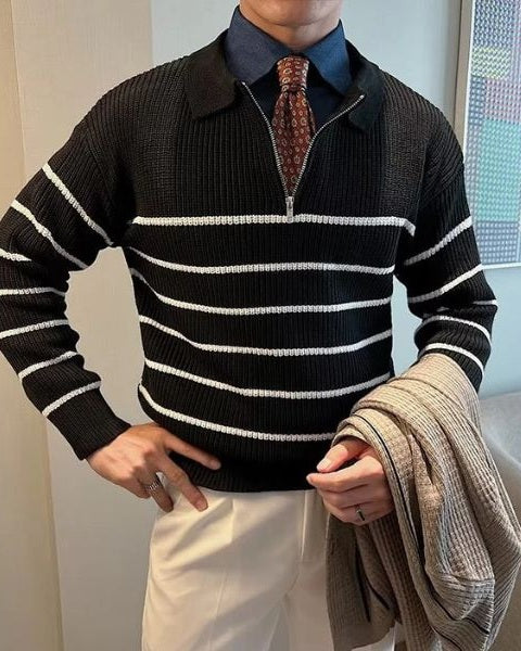 Maglione Uomo a Righe con Mezza Zip Casual Intramontabile 5