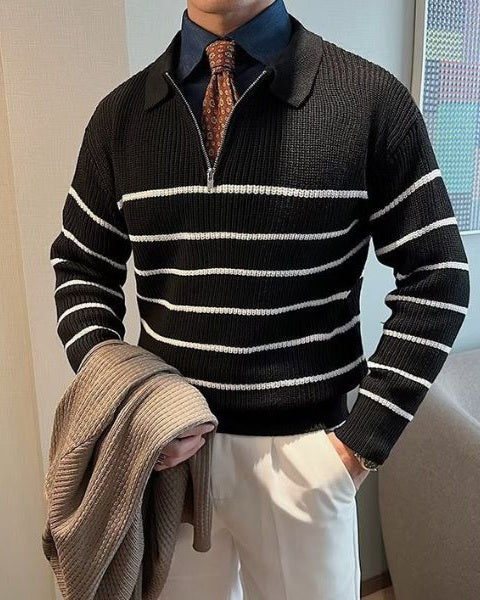 Maglione Uomo a Righe con Mezza Zip Casual Intramontabile 6