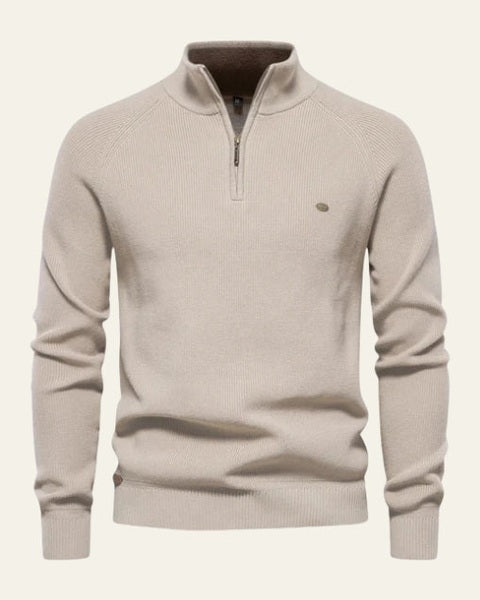 Maglione Uomo con Zip Collo Alto Maglia a Coste Raffinato 1