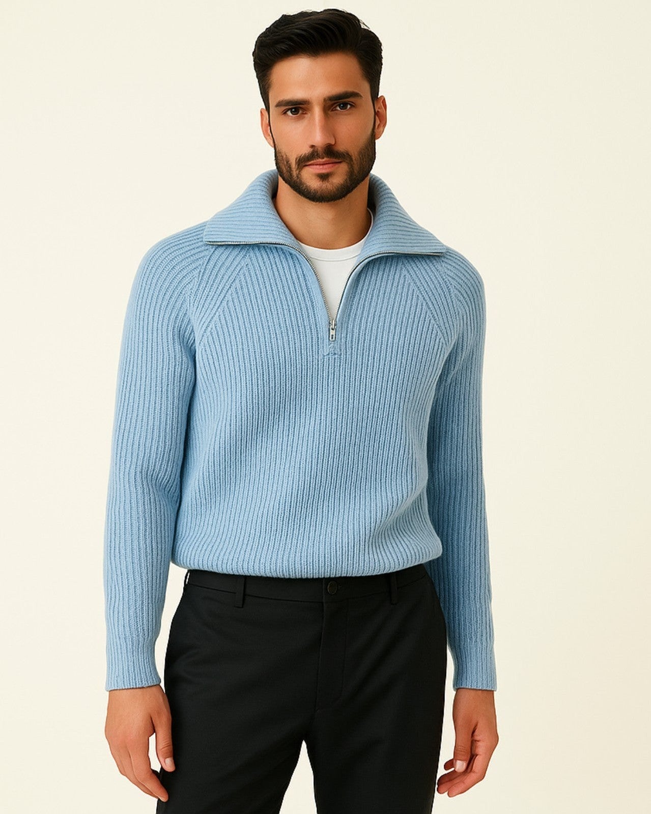 Maglione Uomo con Zip a Metà Torace Caldo Maglia di Qualità 1