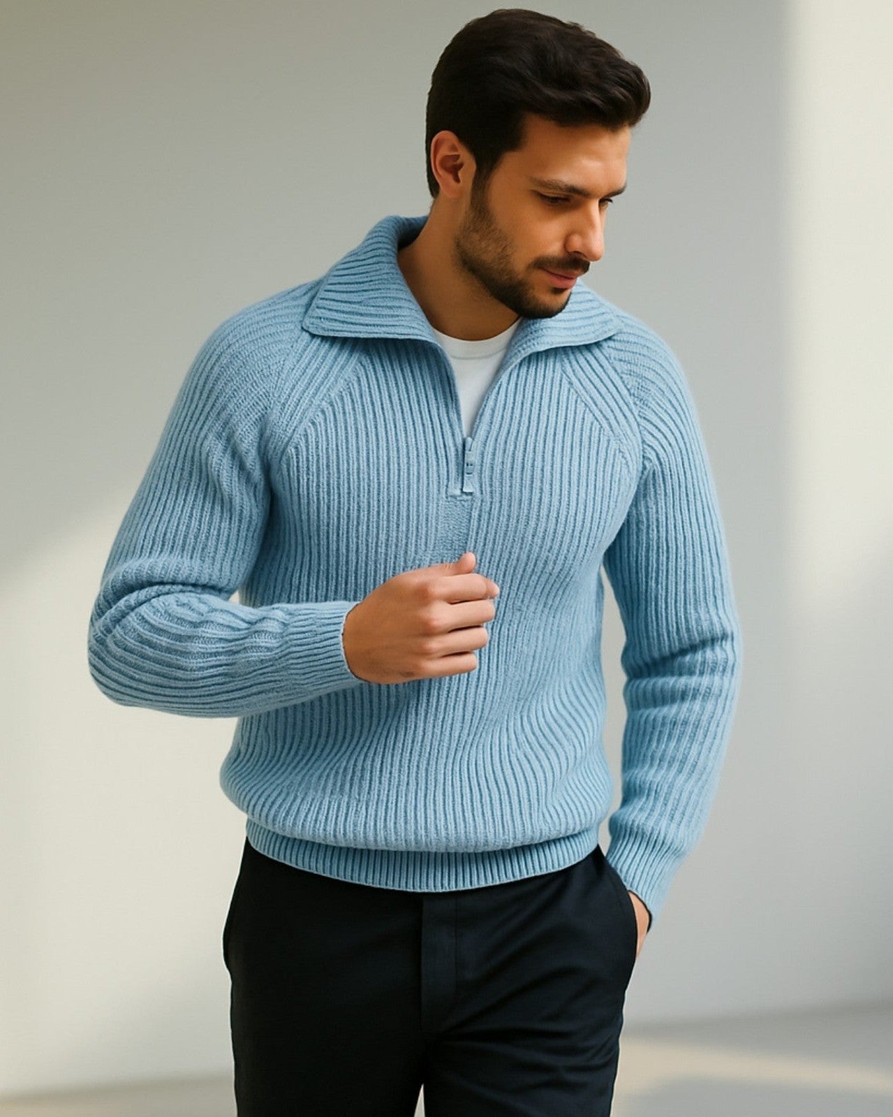 Maglione Uomo con Zip a Metà Torace Caldo Maglia di Qualità 4