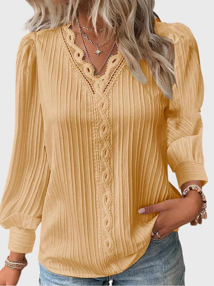 Mariselle | Elegante Blusa Plissettata con Rifinitura in Pizzo 1