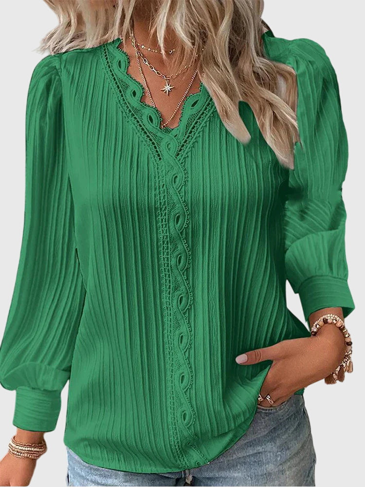 Mariselle | Elegante Blusa Plissettata con Rifinitura in Pizzo 2