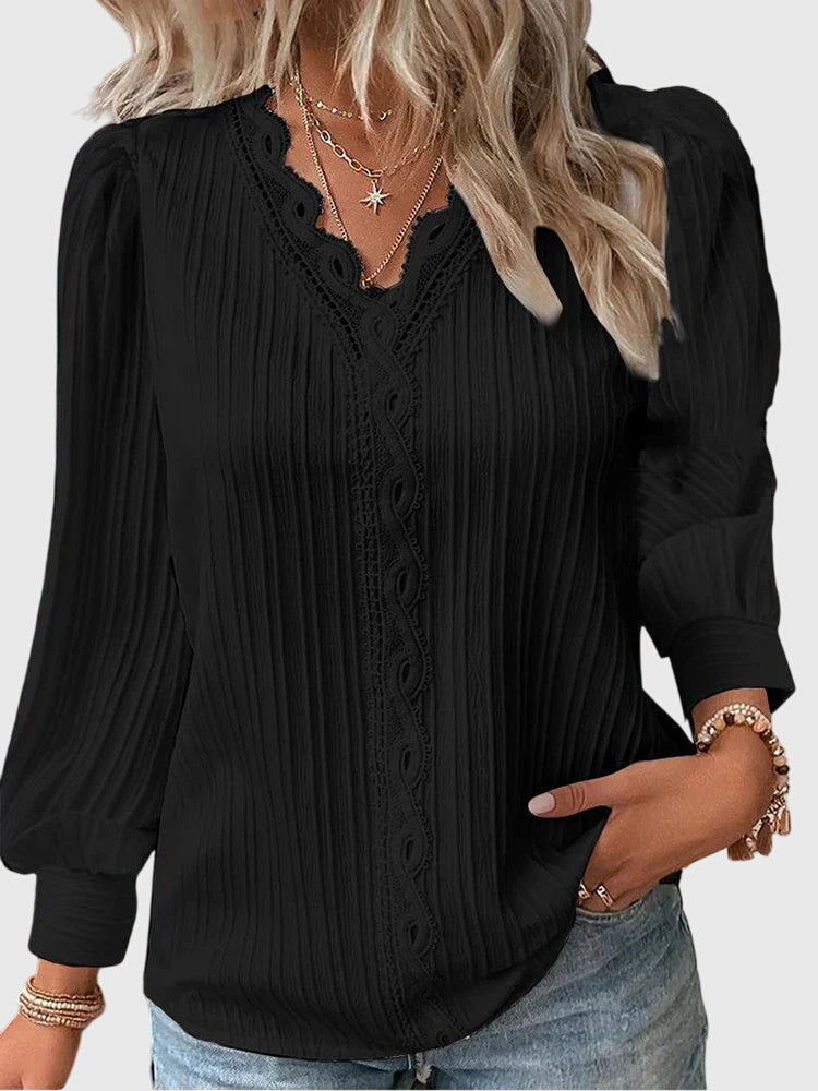 Mariselle | Elegante Blusa Plissettata con Rifinitura in Pizzo 3