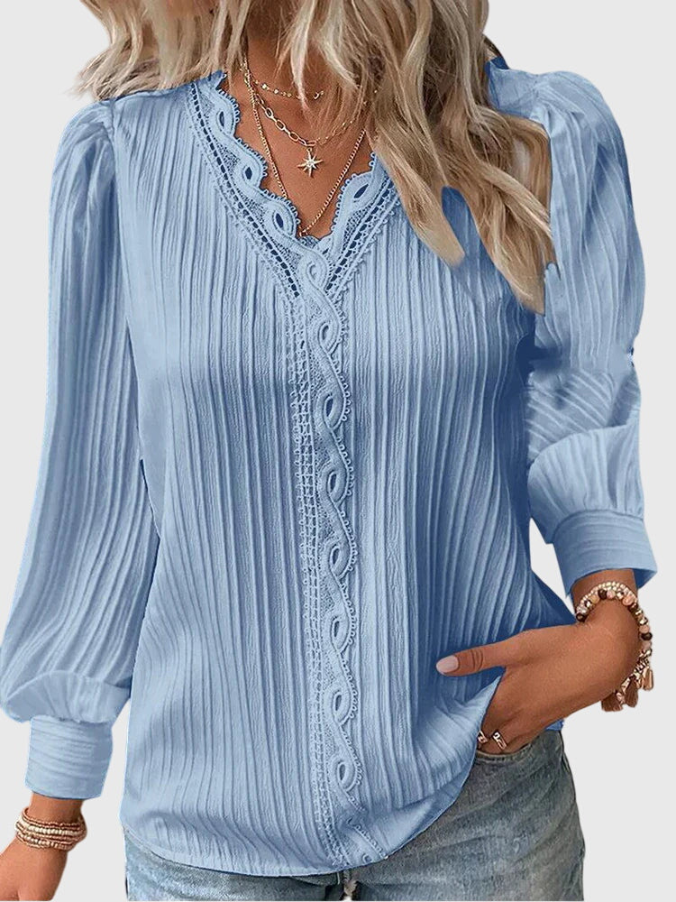Mariselle | Elegante Blusa Plissettata con Rifinitura in Pizzo 4
