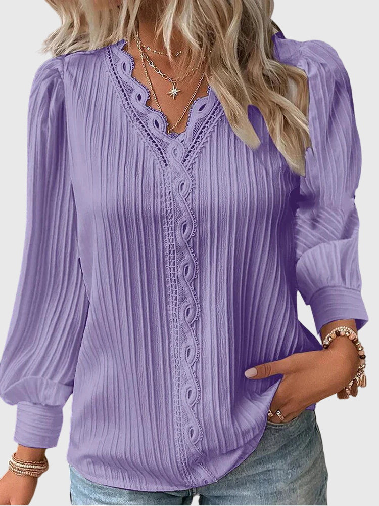 Mariselle | Elegante Blusa Plissettata con Rifinitura in Pizzo 5