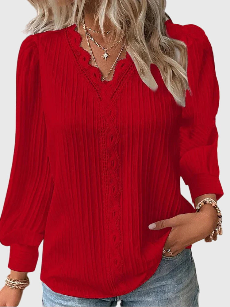 Mariselle | Elegante Blusa Plissettata con Rifinitura in Pizzo 6