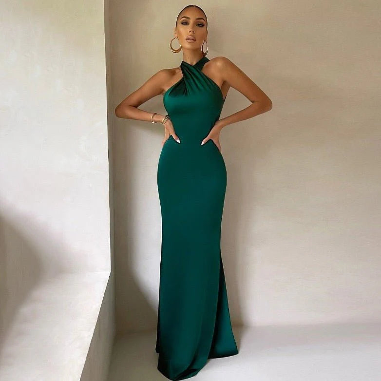 Maxi Abito Donna | Collo All'Americana in Raso & Silhouette Sirena