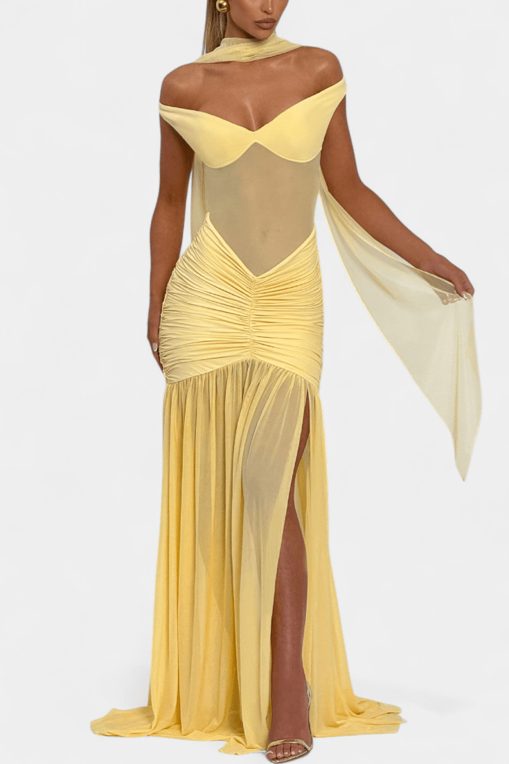Maxi Abito Donna | Drappeggio Ruched & Spacco Alto Sensuale