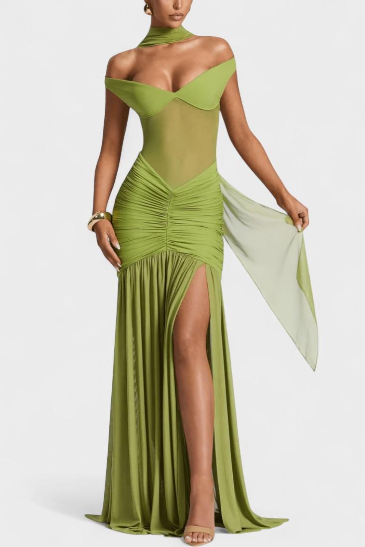 Maxi Abito Donna | Drappeggio Ruched & Spacco Alto Sensuale