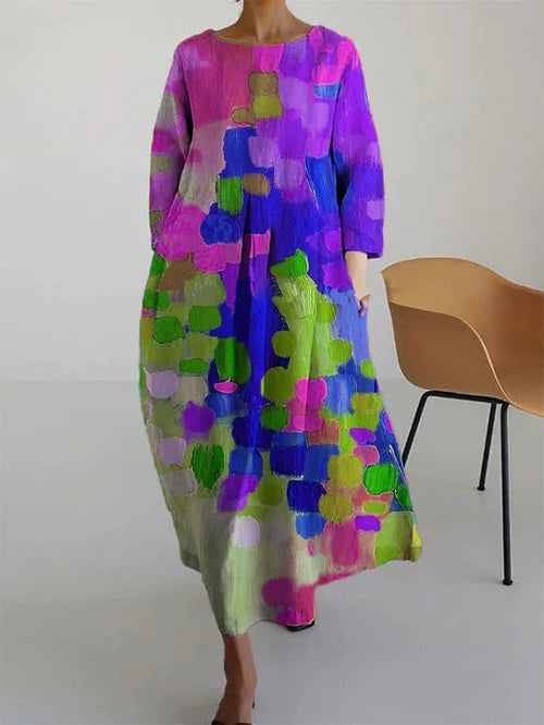 Maxi Abito Donna | Stampa Astratta Multicolore & Vestibilità Comoda