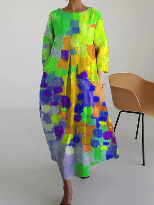 Maxi Abito Donna | Stampa Astratta Multicolore & Vestibilità Comoda