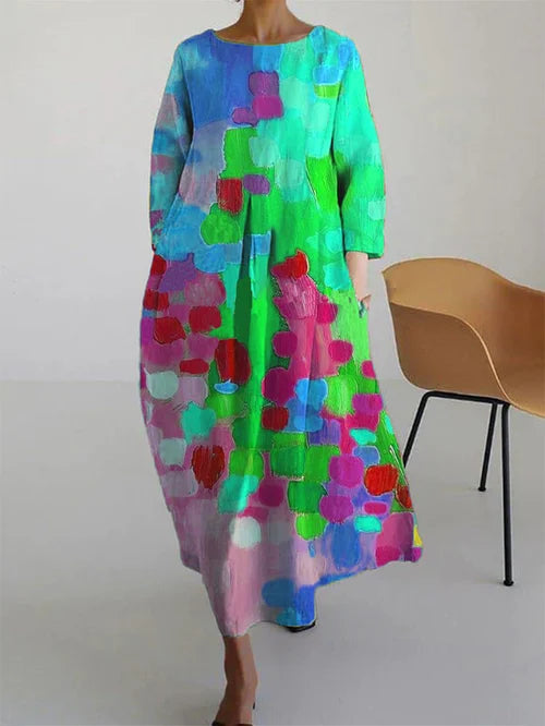 Maxi Abito Donna | Stampa Astratta Multicolore & Vestibilità Comoda