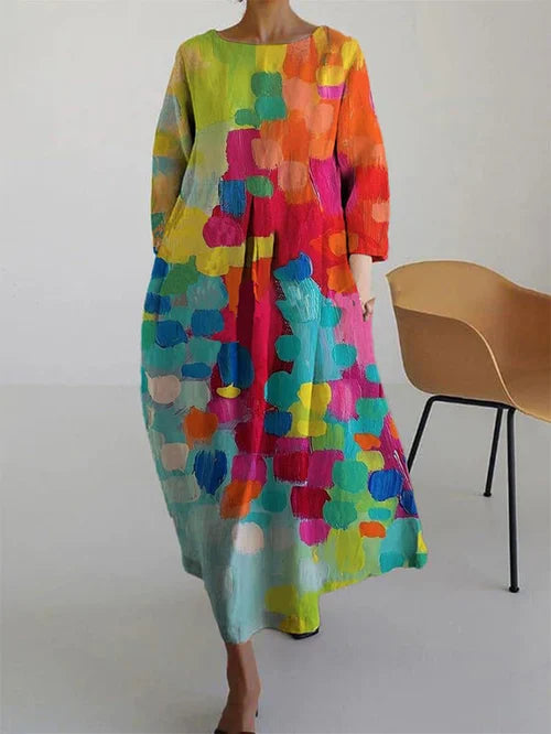 Maxi Abito Donna | Stampa Astratta Multicolore & Vestibilità Comoda