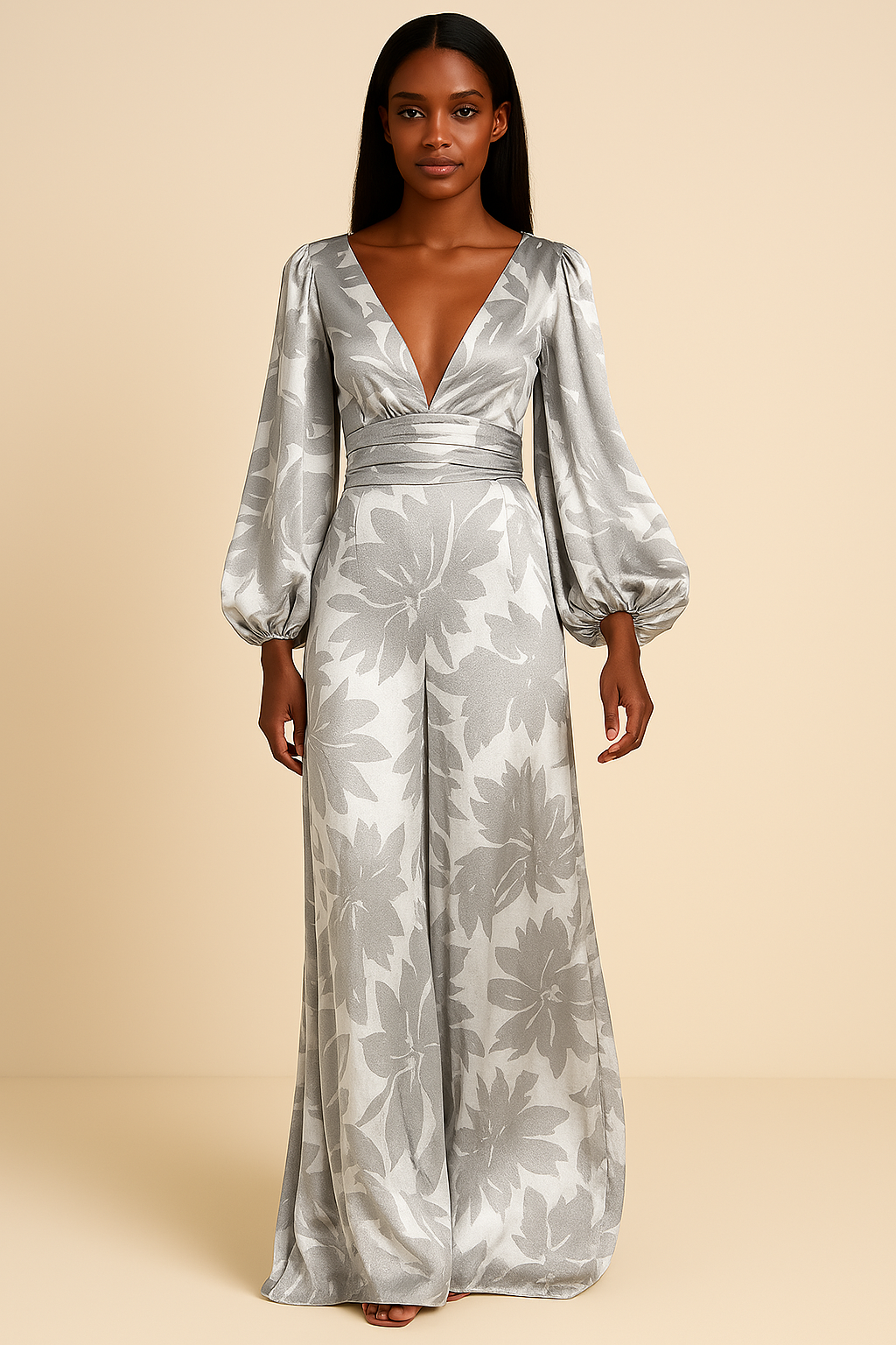 Maxi Abito Donna | Stampa Botanica Bold & Maniche a Palloncino con Fascia in Vita
