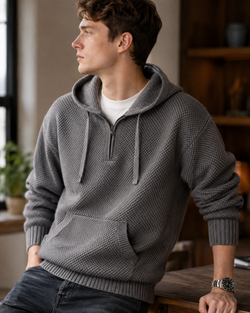 Felpa con Cappuccio Uomo | Mezza Zip e Maglia Testurizzata 1
