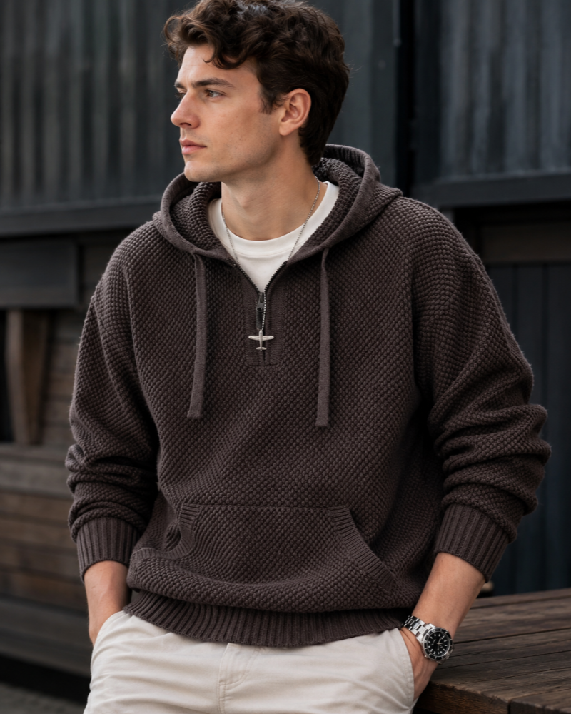 Felpa con Cappuccio Uomo | Mezza Zip e Maglia Testurizzata 2