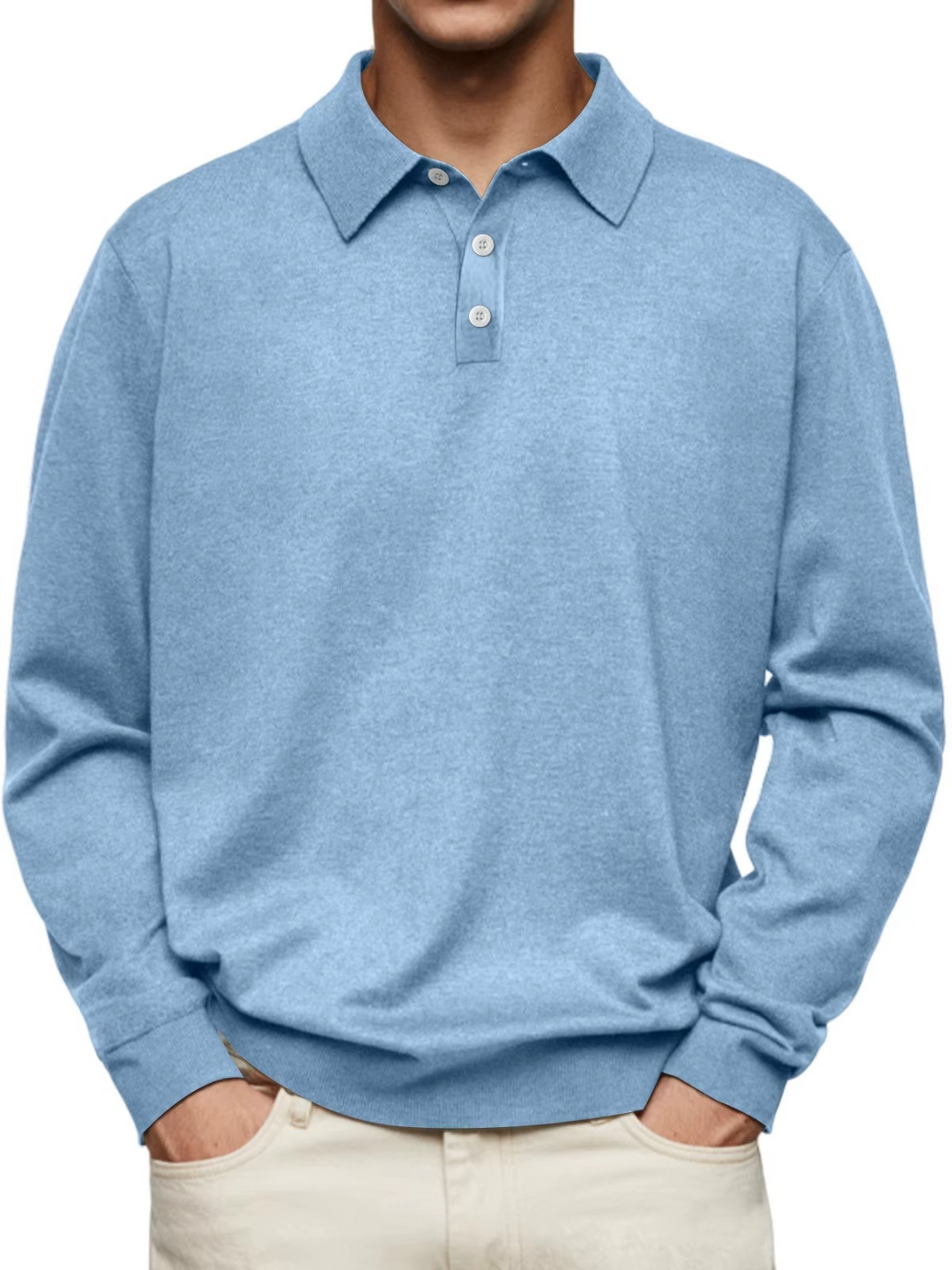 Men's Long-Sleeve Polo with Shaped Collar